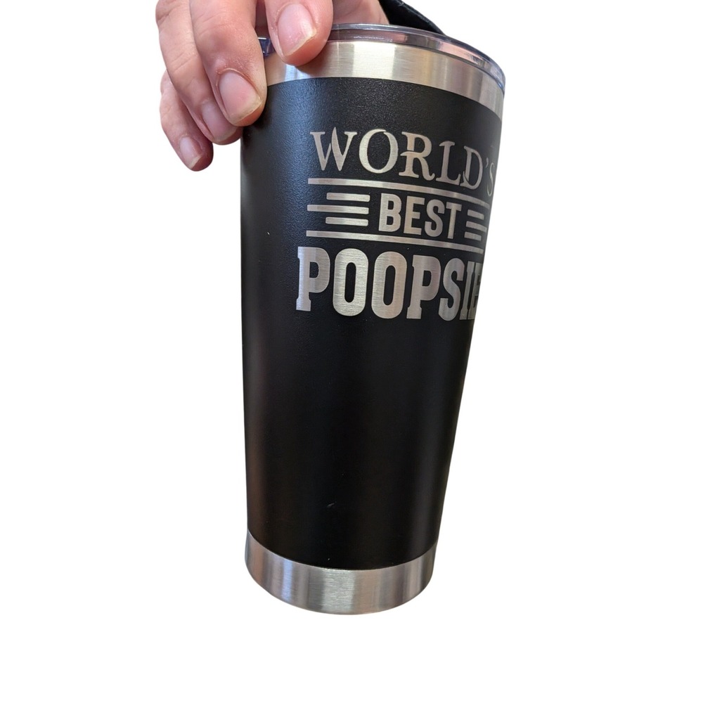 Worlds Best Poopsie Black Insulated Stainless Steel 20oz Travel Tumbler Mug Lid